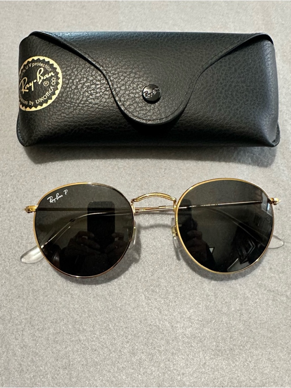 Ray-Ban RB3447 Round Metal Polarized Sunglasses Gold Black 50mm